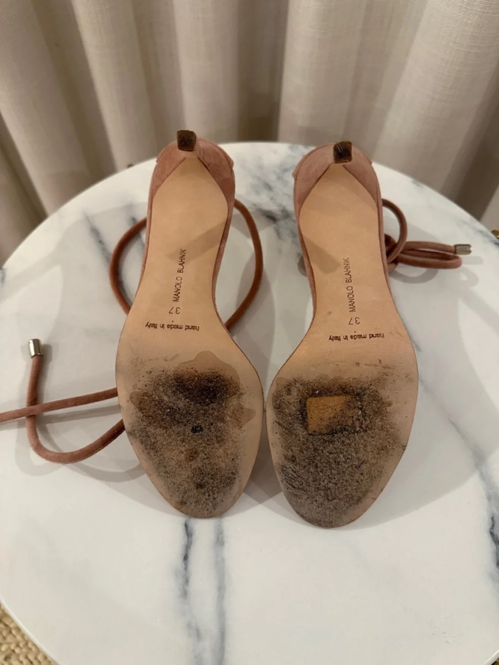 Manolo Blahnik Tan Suede & Clear PVC Ankle-Tie Sandals - Picture 6 of 8